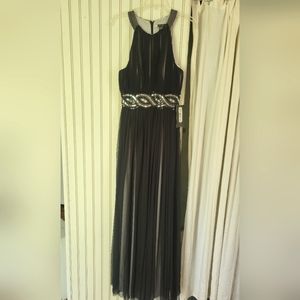 JS Boutique Black Chiffon Gown Lilac Base, Sequin Waist sz 8 NWT